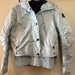LoveShackFancy Bogner Fire + Ice Light Blue Floral Ski Jacket